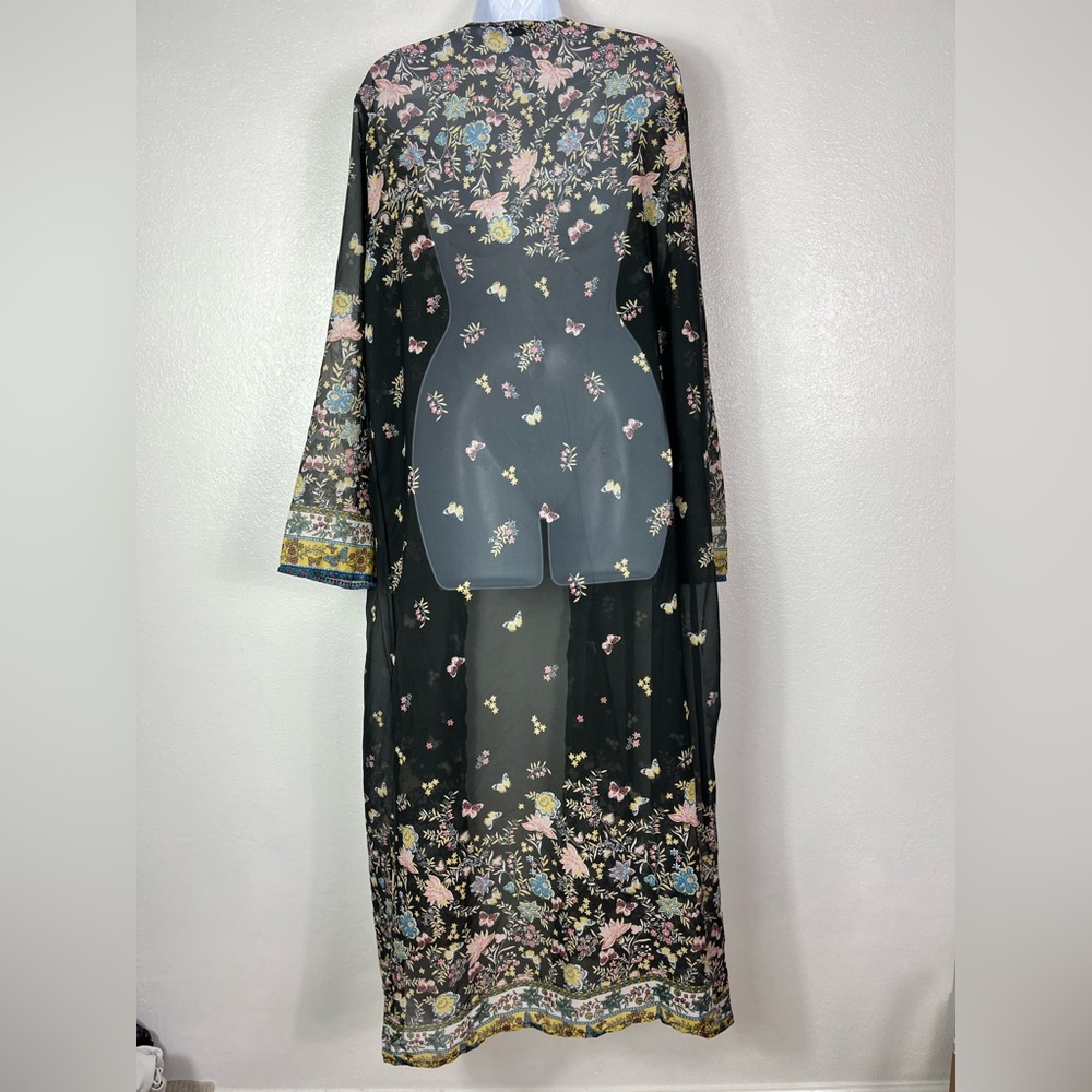 Floral Black Butterflies Sheer Maxi Kimono Coverup Cardigan size 5XL - Picture 7 of 9